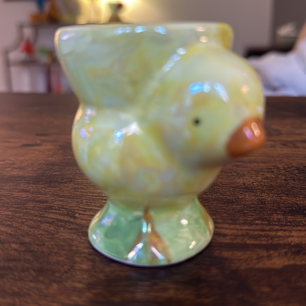Yellow and Green Ceramic Bird Egg Cup